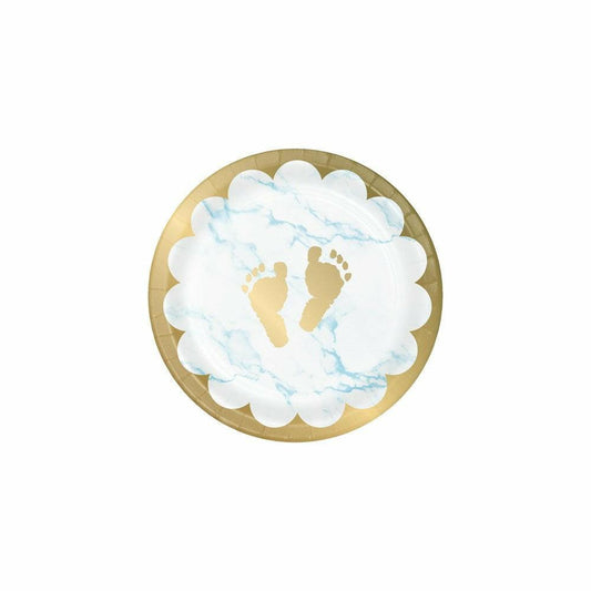 Blue Marble Luncheon Plate Foil Footprints 8Ct - Toy World Inc