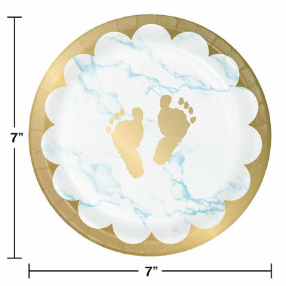 Blue Marble Luncheon Plate Foil Footprints 8Ct - Toy World Inc