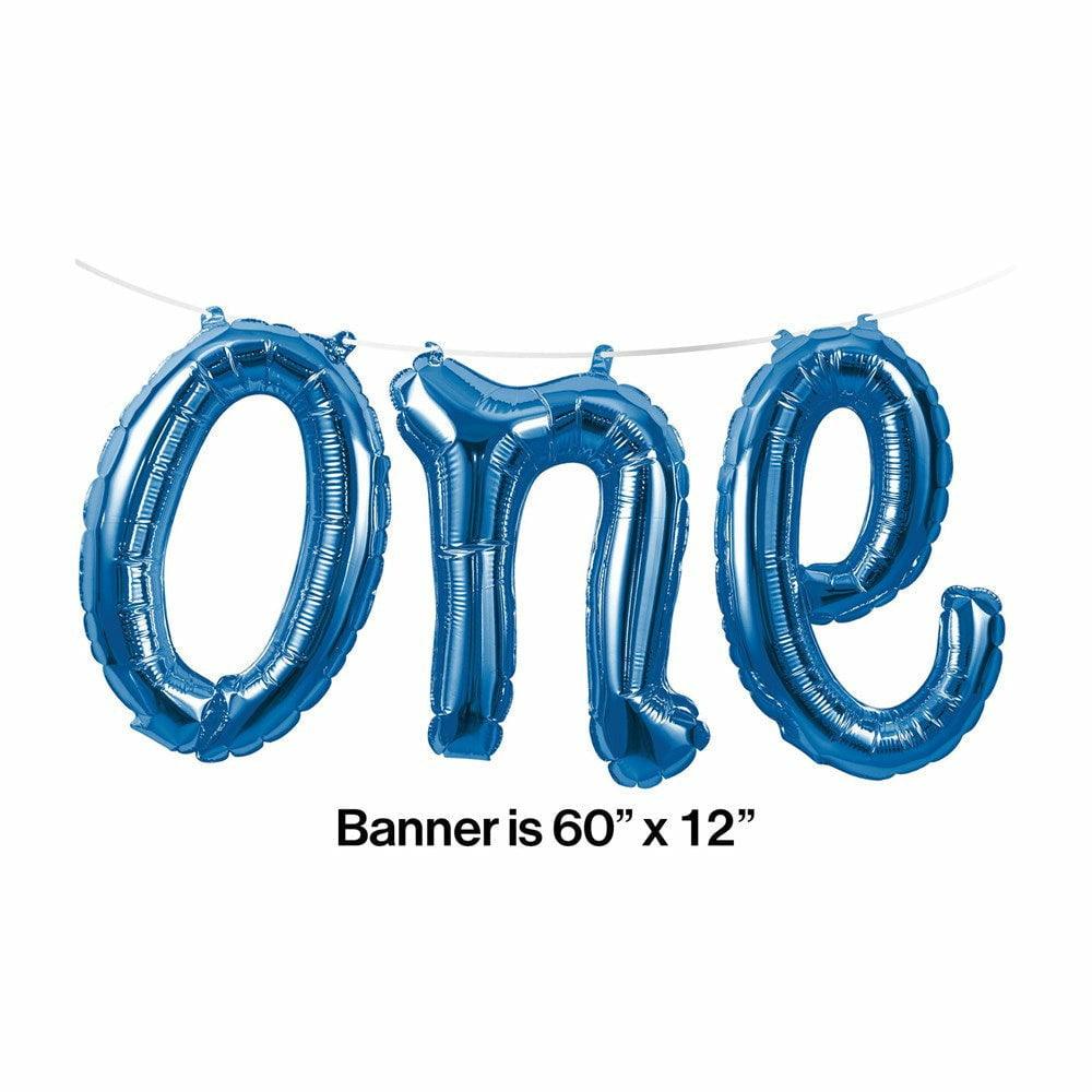 Blue One First Birthday Balloon Banner  1Ct - Toy World Inc