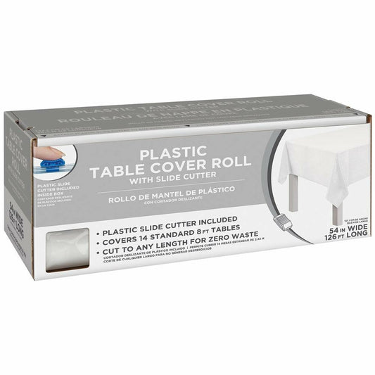 Boxed Plastic Tablecover Roll Frosty White - Toy World Inc