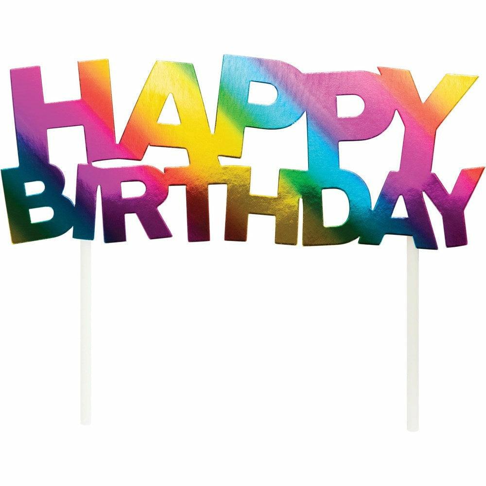 Cake Topper Happy Birthday Rainbow Foil Birthday 1Ct - Toy World Inc