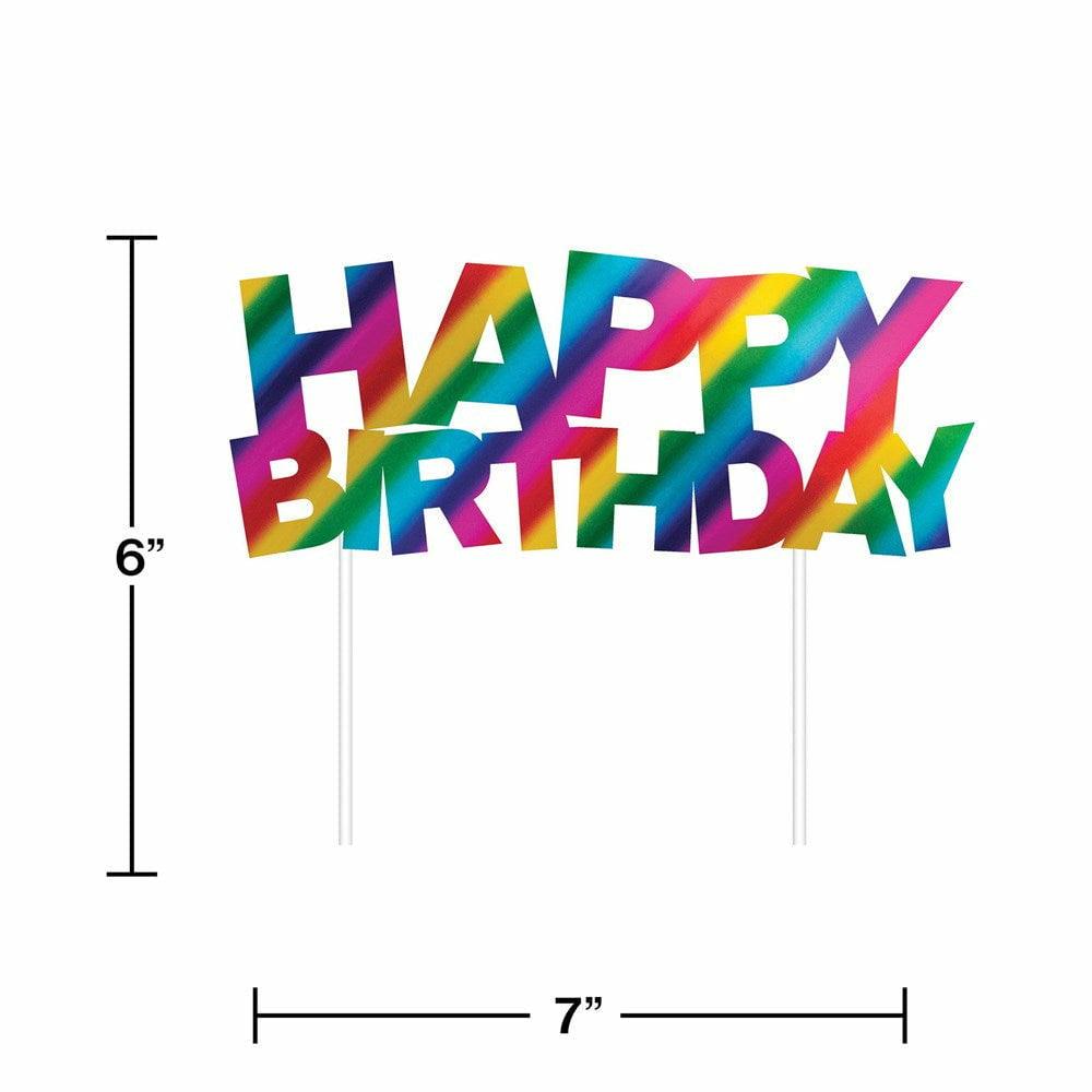 Cake Topper Happy Birthday Rainbow Foil Birthday 1Ct - Toy World Inc