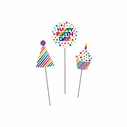 Centerpiece Sticks Rainbow Foil Birthday 3Ct - Toy World Inc