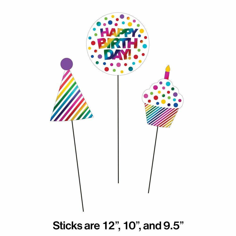 Centerpiece Sticks Rainbow Foil Birthday 3Ct - Toy World Inc
