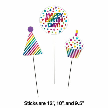 Centerpiece Sticks Rainbow Foil Birthday 3Ct - Toy World Inc