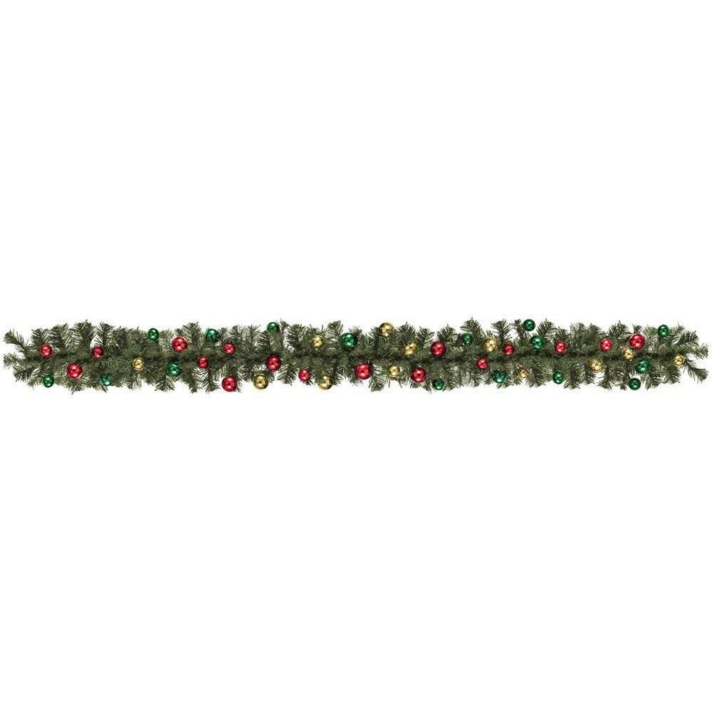 Christmas Deluxe Bulb Garland with Greenery - Toy World Inc