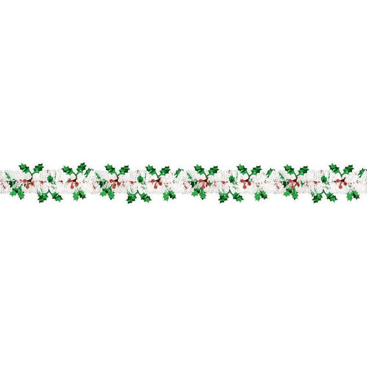 Christmas Holiday Tinsel Garland with Holly And Berry - Toy World Inc