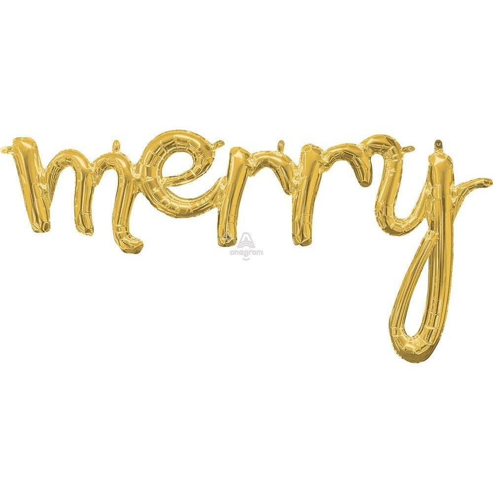 Christmas Merry Air-Filled Balloon Script Phrase Gold - Toy World Inc