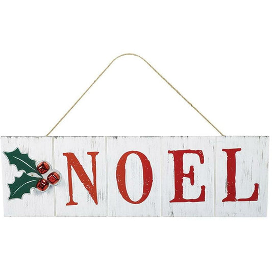Christmas Noel Hanging Sign with Bells and Rope Hanger - Toy World Inc