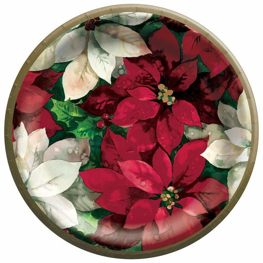 Christmas Poinsettia 6.75in Round Plates 60ct. - Toy World Inc
