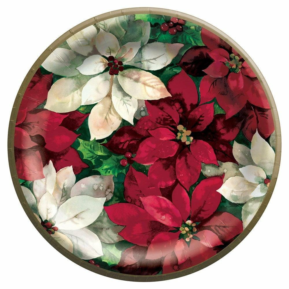 Christmas Poinsettia 8.5in Round Plates 60ct. - Toy World Inc
