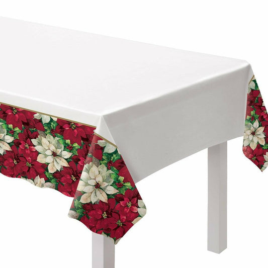 Christmas Poinsettia Plastic Table Cover 3ct. - Toy World Inc