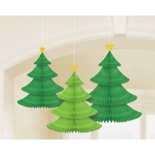 Christmas Tree Honeycomb Hanging Decoration 3ct. - Toy World Inc