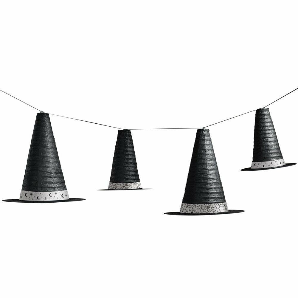 Classic Black & White Witches Hats Hanging Lanterns 5ct - Toy World Inc