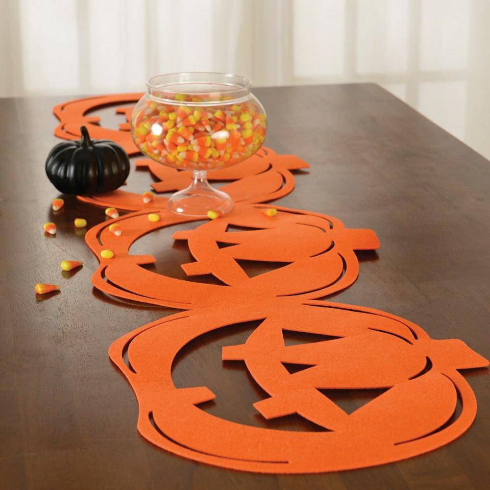 Classic Orange & Black Pumpkin Felt Table Runner - Toy World Inc