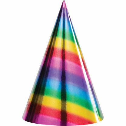 Cone Hats Rainbow Foil Birthday 8Ct - Toy World Inc