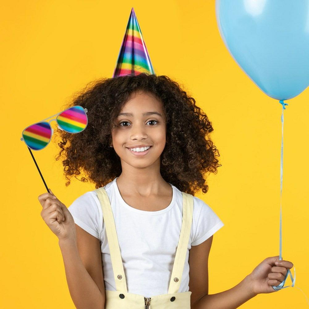 Cone Hats Rainbow Foil Birthday 8Ct - Toy World Inc