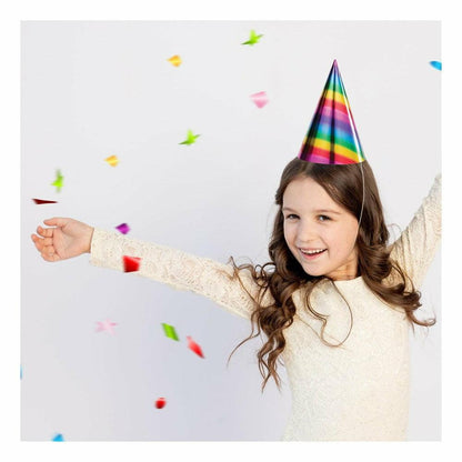 Cone Hats Rainbow Foil Birthday 8Ct - Toy World Inc