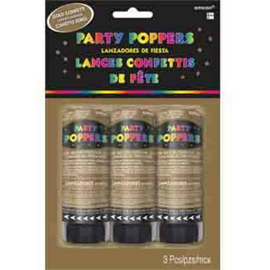 Confetti Party Poppers 3Pk Gold - Toy World Inc