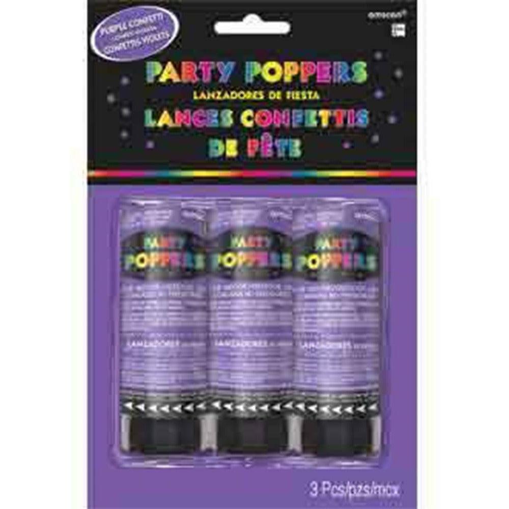 Confetti Party Poppers 3Pk Purple - Toy World Inc