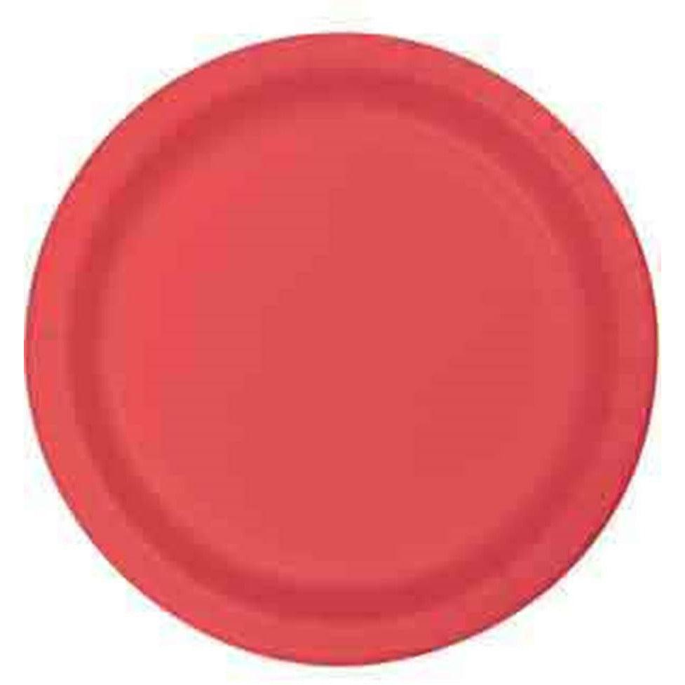 Round coral-colored ceramic plate with a smooth finish, 7-inch diameter.