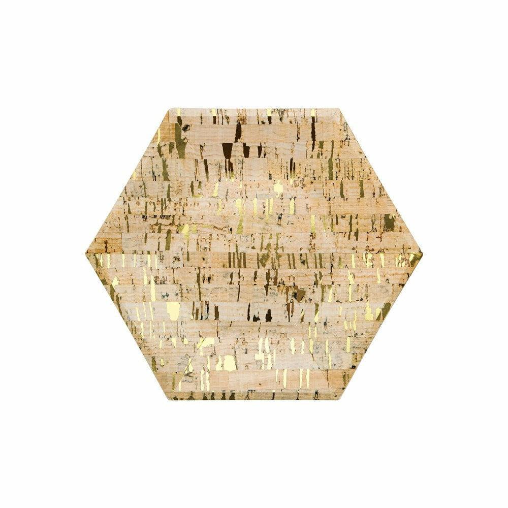 Cork Gold Banquet Plate 10in Hexagon Cork 8Ct - Toy World Inc