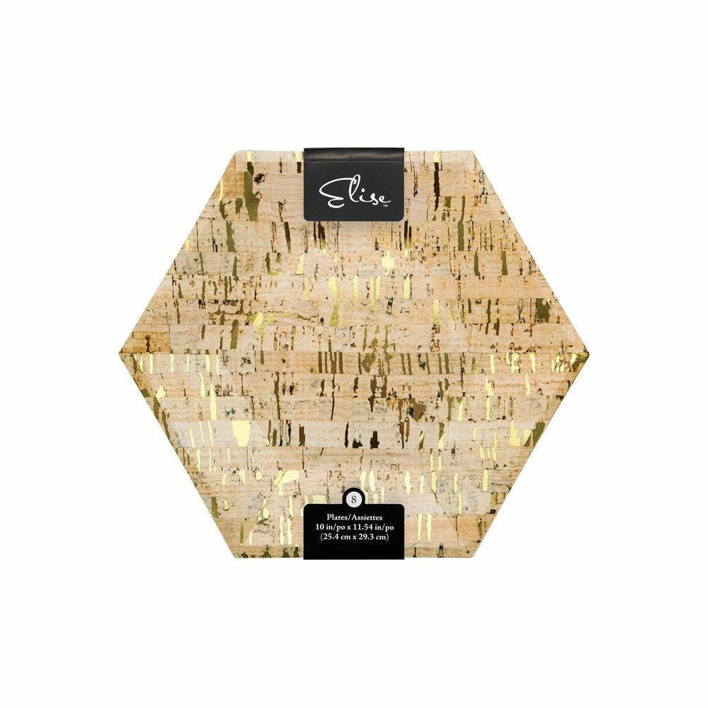 Cork Gold Banquet Plate 10in Hexagon Cork 8Ct - Toy World Inc