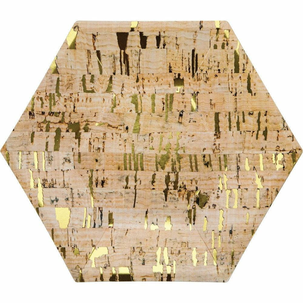 Cork Gold Luncheon Plate 8in Hexagon Cork 8Ct - Toy World Inc