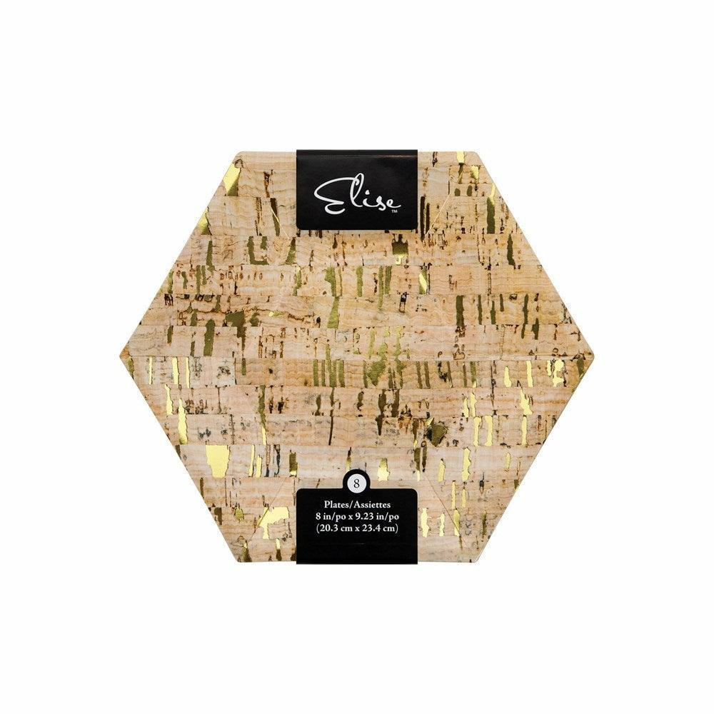 Cork Gold Luncheon Plate 8in Hexagon Cork 8Ct - Toy World Inc