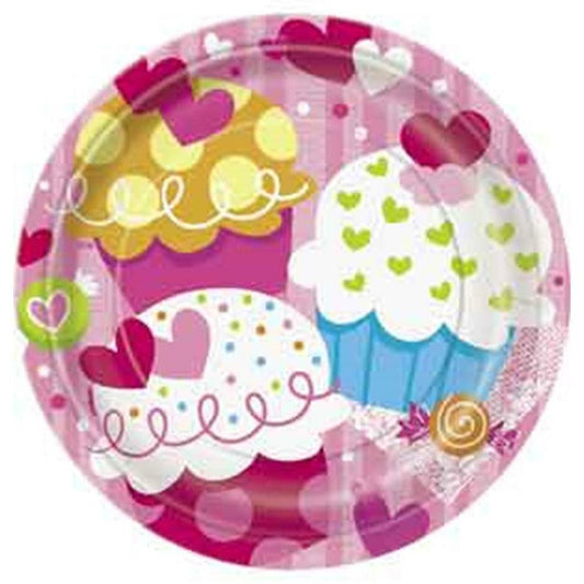 Cupcake Hearts 7in Plate 8ct - Toy World Inc