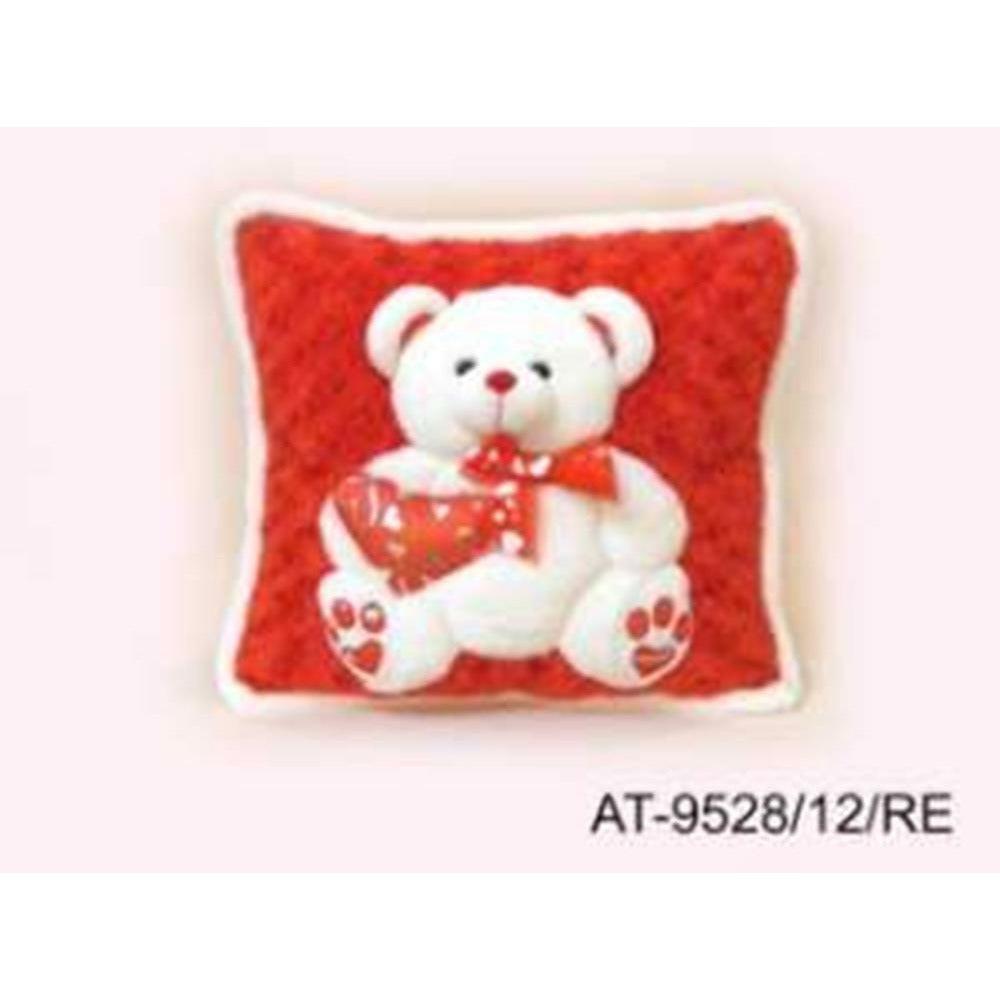 Cushion W Bear and Silver Heart 12in - Toy World Inc