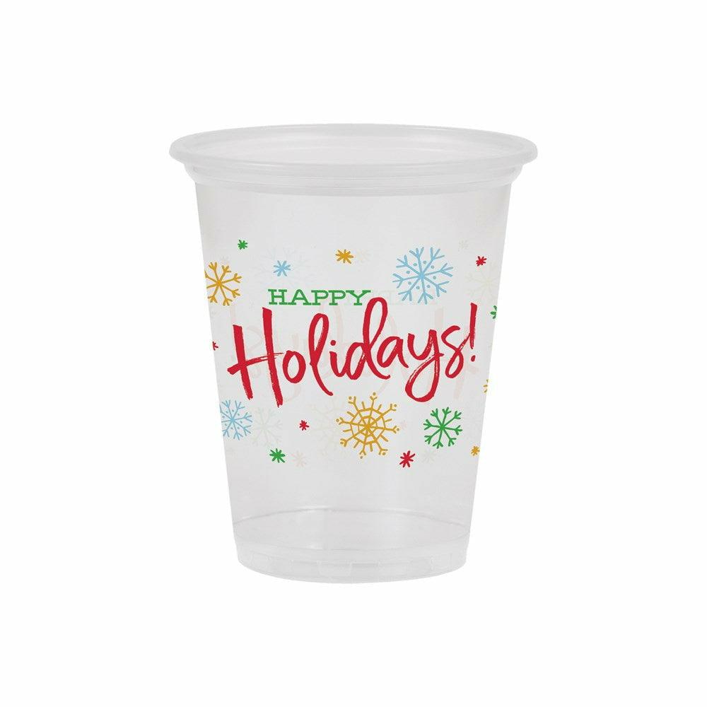 Decor 16oz Plastic Cup Clear Happy Holidays 8ct - Toy World Inc