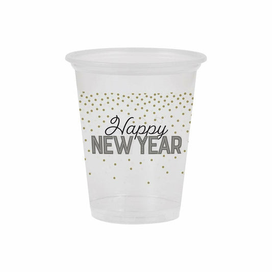 Decor 16oz Plastic Cup Clear Happy New Year 8ct - Toy World Inc