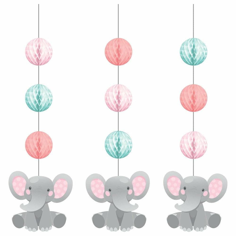 Enchanting Elephants Girl Hanging Cutouts With Honeycomb 3Ct - Toy World Inc