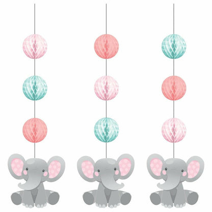 Enchanting Elephants Girl Hanging Cutouts With Honeycomb 3Ct - Toy World Inc