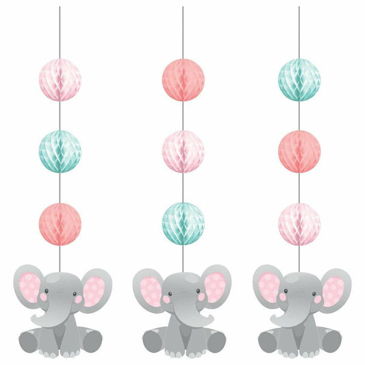 Enchanting Elephants Girl Hanging Cutouts With Honeycomb 3Ct - Toy World Inc