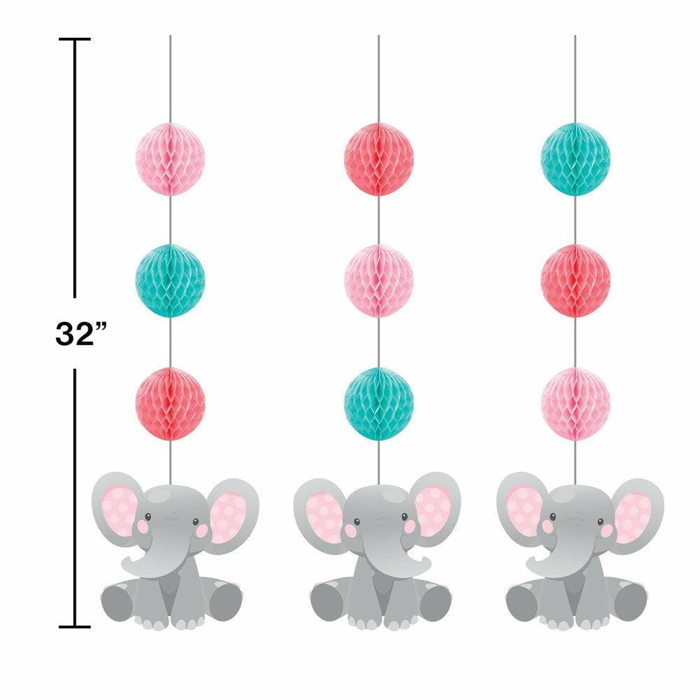 Enchanting Elephants Girl Hanging Cutouts With Honeycomb 3Ct - Toy World Inc