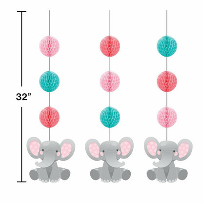 Enchanting Elephants Girl Hanging Cutouts With Honeycomb 3Ct - Toy World Inc