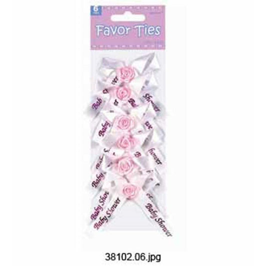 Favor Tie Baby Shower Pink 6ct - Toy World Inc
