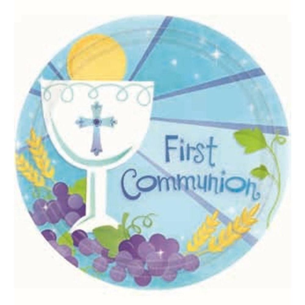 First Communion Blue Plate (L) 18ct - Toy World Inc
