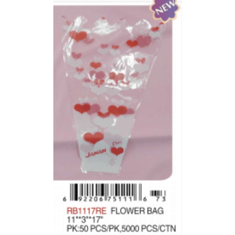 Flower Bag Red Heart 11x3x17 50ct - Toy World Inc