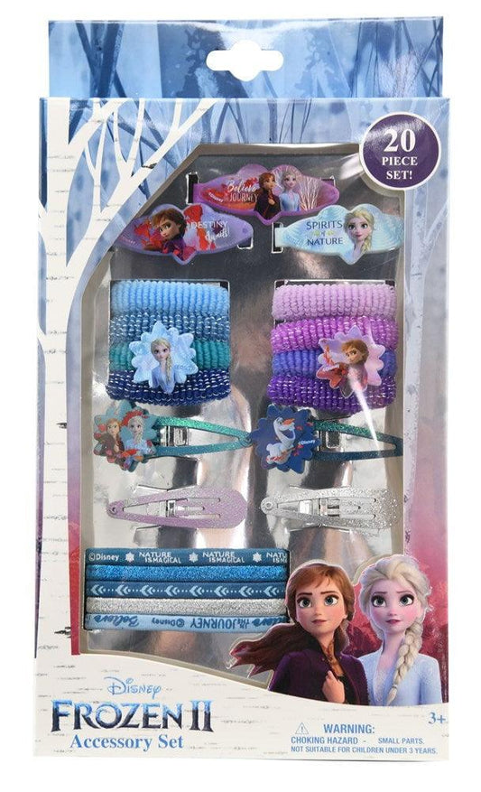 Frozen 2- 20Pc Accessory Set- 4 Snap Clips 3 Barrettes 8 Terries 5 Elastics 5.5x1x10.2 - Toy World Inc