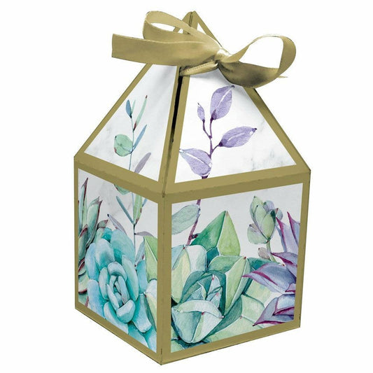Geometric Succulents Favor Box With Ribbon 8Ct - Toy World Inc
