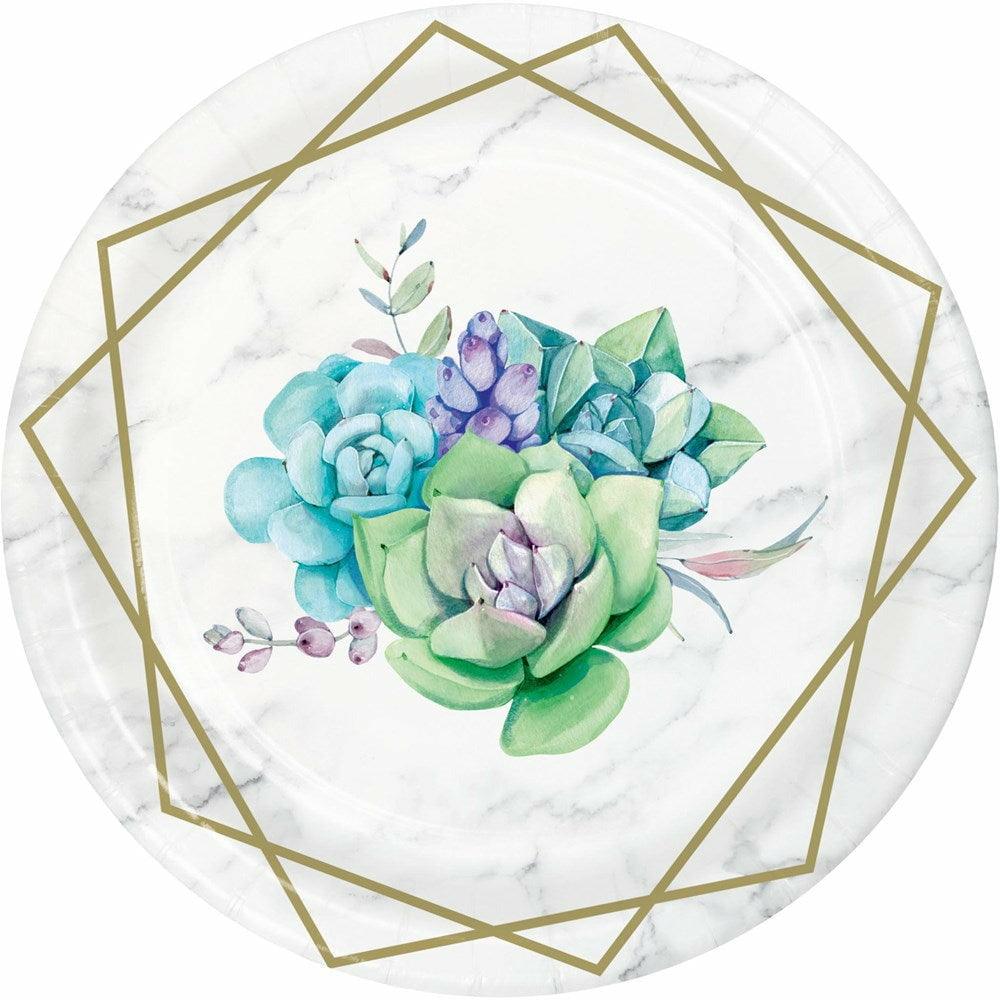 Geometric Succulents Luncheon Plate 8Ct - Toy World Inc