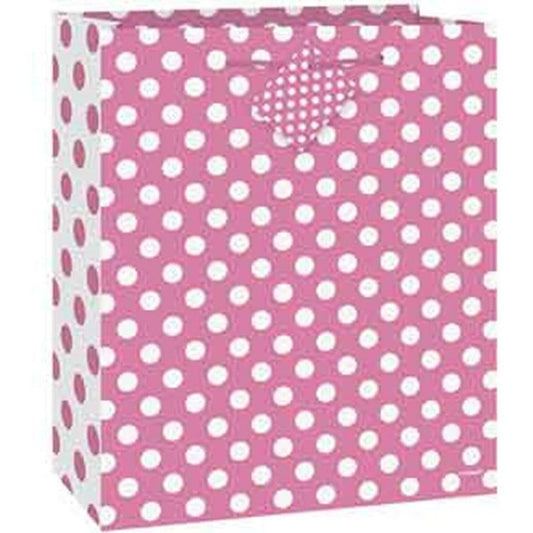 Gift Bag 12ct - Hot Pink with Dots - Toy World Inc