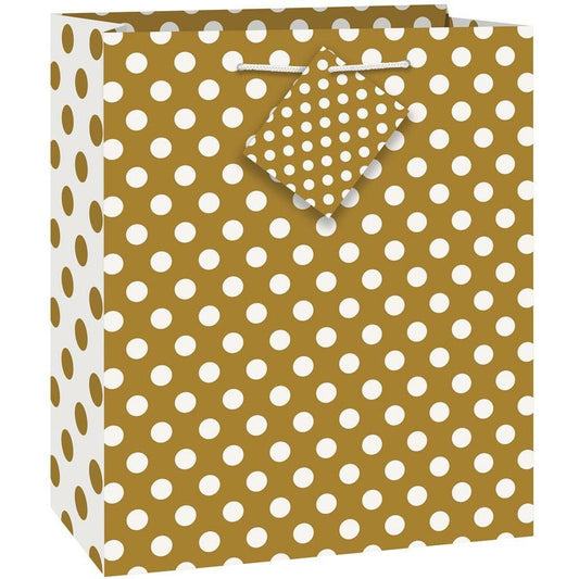 Gift Bag Dots (M) - Gold - Toy World Inc