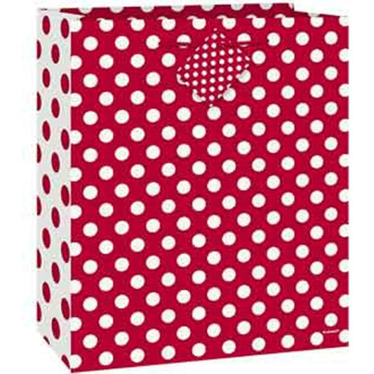 Gift Bag Red with Dots 12ct - Toy World Inc