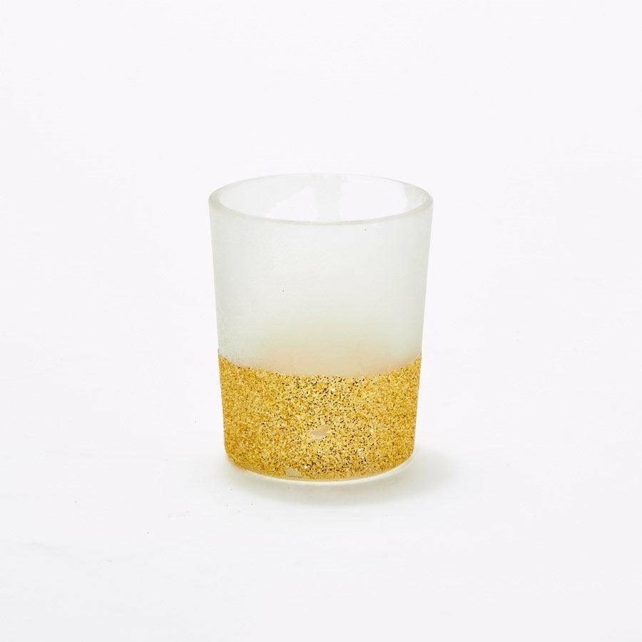 Glass Votive Candle Holder With Glitter - Gold - Toy World Inc