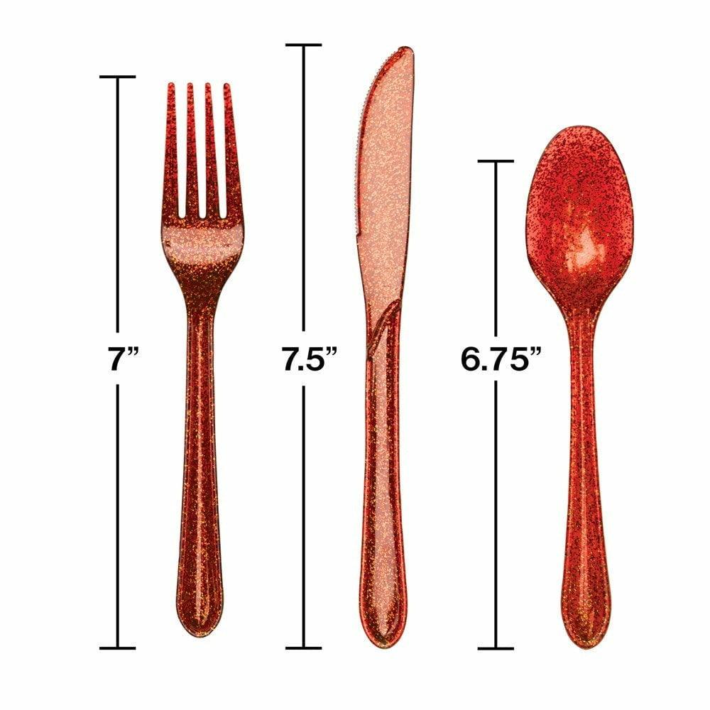 Glitz Premium Cutlery Assorted Red Glitter 24ct - Toy World Inc