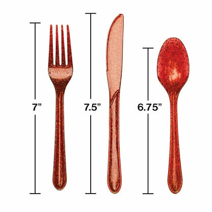 Glitz Premium Cutlery Assorted Red Glitter 24ct - Toy World Inc